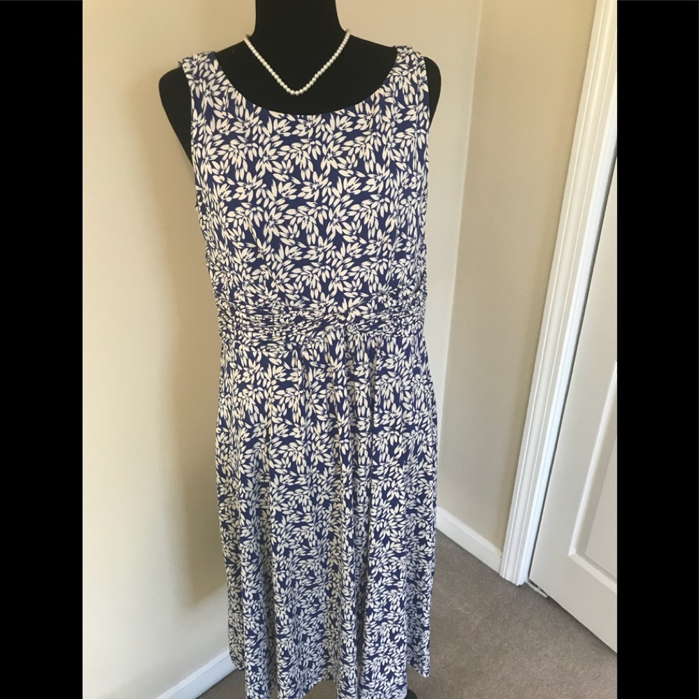 💐 Blue/wht Tea-length dress by Dress Barn Sz 14